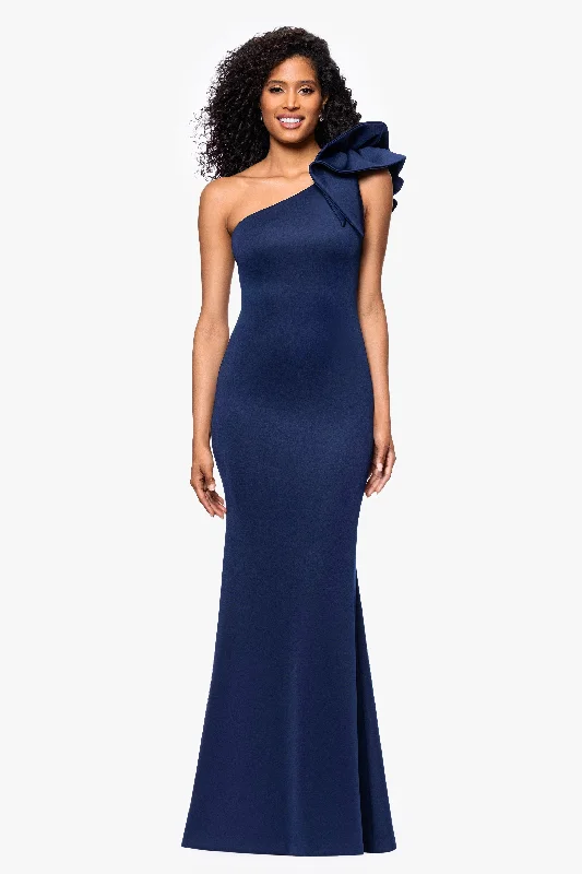 Midnight Sale "Daisy" Long Scuba Crepe One Shoulder Dress