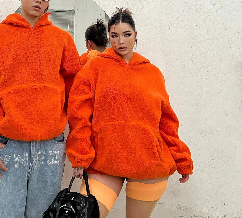 Stock Clearance SYNEZ Solid Color Fleece Long Sleeve Hoodie