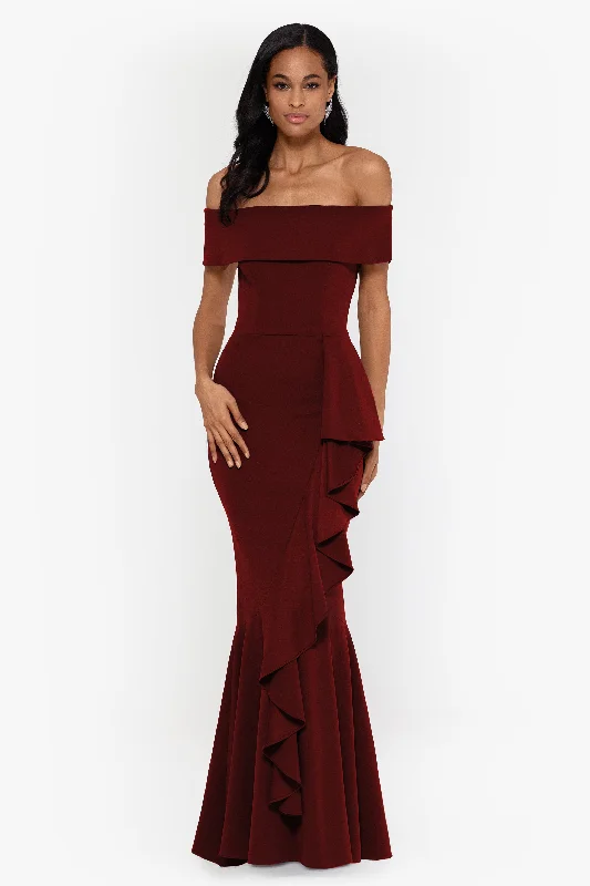 Today’s Deal Petite "Carina" Long Off the Shoulder Ruffle Dress