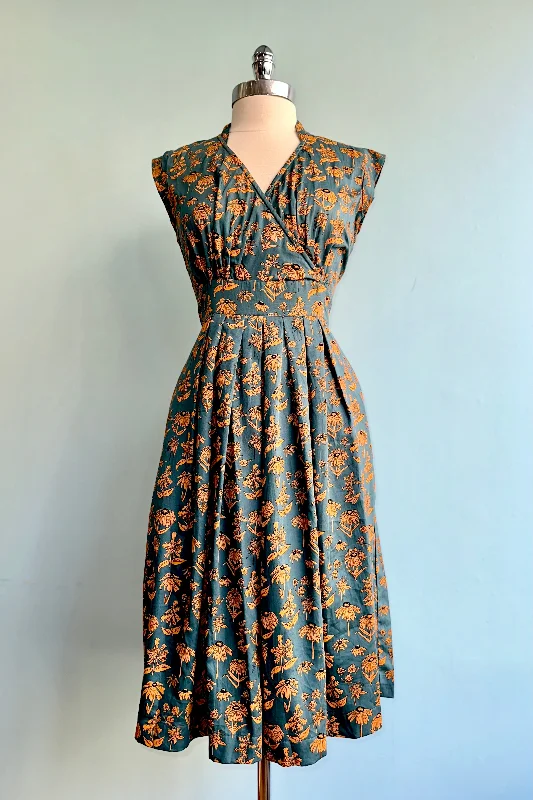 Stock Clearance Teal and Orange Floral Lucille Dress by Mata Traders