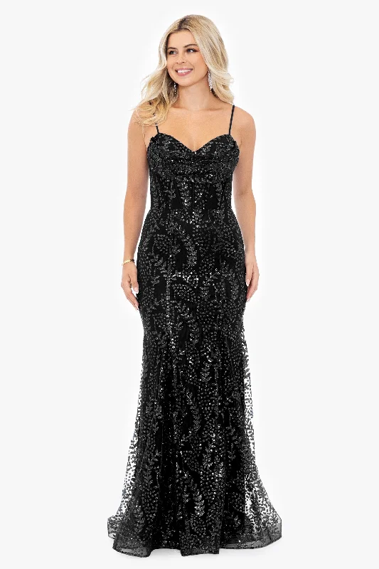 Reduced Prices "Marissa" Long Glitter Mesh Lace Up Back Gown