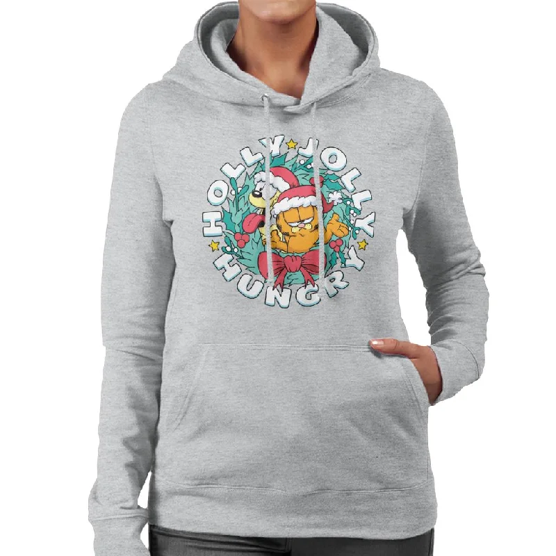 Don't Wait Garfield Christmas Holly Jolly Hungry Women's Hooded Sweatshirt