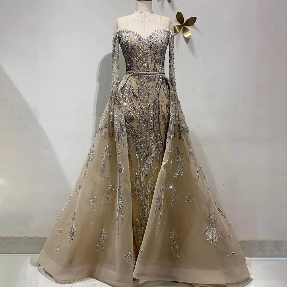 Special Promotion Muslim Mermaid Nude With Overskirt Beaded  Dubai Evening Dresses Gowns 2024 For  Wedding Party LA71943  Customized