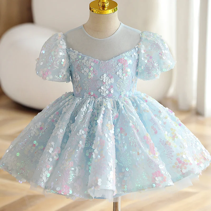 Limited Quantity Baby Girl and Toddler Summer Blue Sequin Pageant Puffy Princess Party Dress Limited Quantity Baby Girl and Toddler Summer Blue Sequin Pageant Puffy Princess Party Dress
