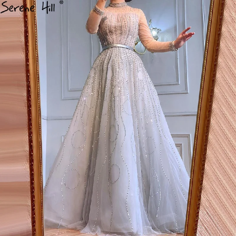 The Best Prices Serene Hill Muslim Grey A-Line Luxury Evening Dresses Gowns 2024 Long Sleeves Beading For Woman Wedding Party LA71014 The Best Prices Serene Hill Muslim Grey A-Line Luxury Evening Dresses Gowns 2024 Long Sleeves Beading For Woman Wedding Party LA71014