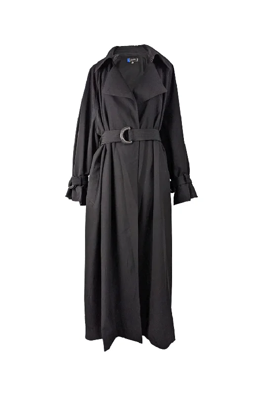 Mega Sale Womens Vintage Black Full Length Trench Coat, 1980s