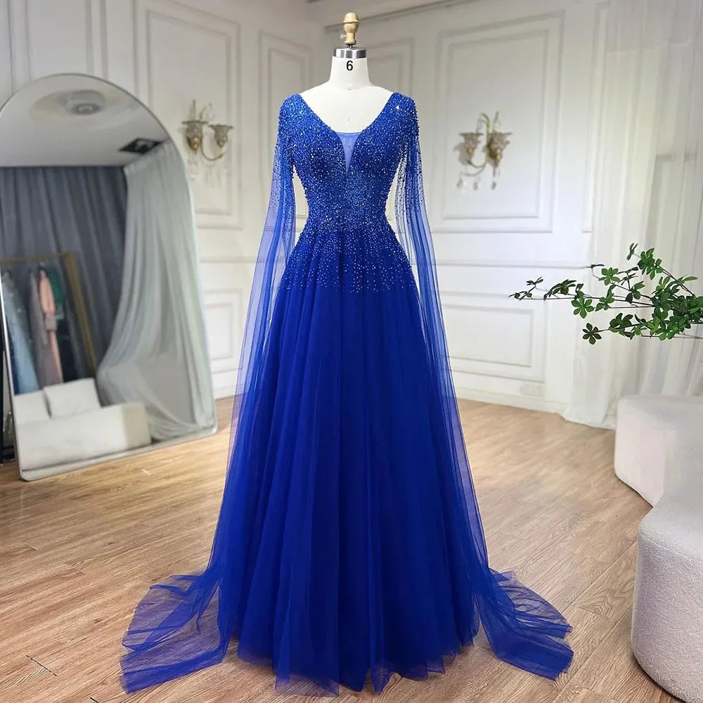 Deal of the Day Serene Hill Royal Blue Luxury Evening Dresses with Cape Sleeves A-Line Beaded and Gown For Women's Wedding Party 2024 LA72315 Deal of the Day Serene Hill Royal Blue Luxury Evening Dresses with Cape Sleeves A-Line Beaded and Gown For Women's Wedding Party 2024 LA72315