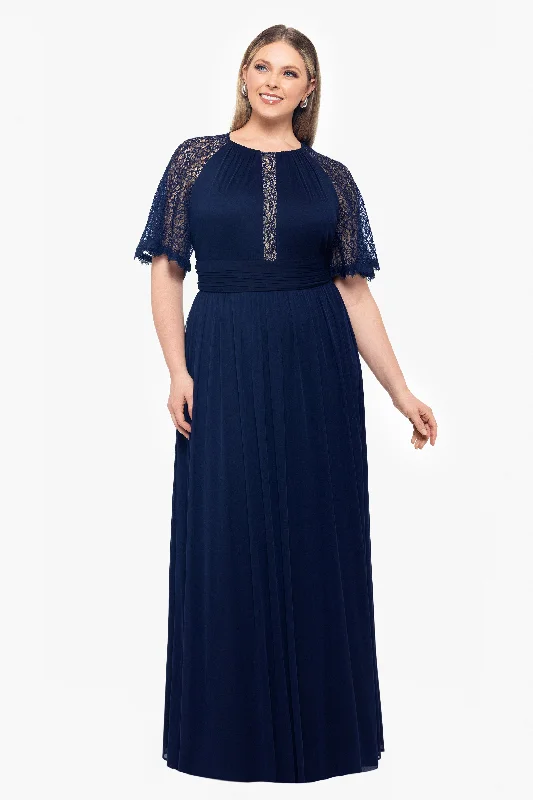 Special Price Plus "Chrissy" Long Sheer Matte Jersey and Lace Sleeve Dress