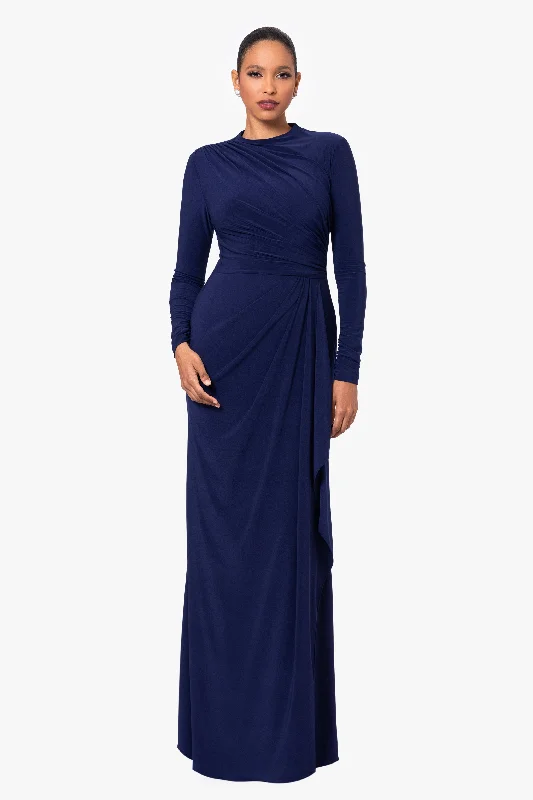 Last Chance "Jeanette" Long Sleeve Stretch Knit Side Ruffle Dress