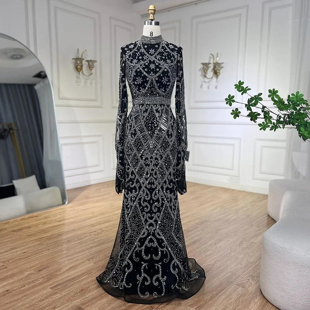 Inventory Reduction Serene Hill Muslim Grey Mermaid Elegant Nude Cape Sleeve Beaded Luxury Dubai Long Evening Dress 2024 Women's Party LA72316