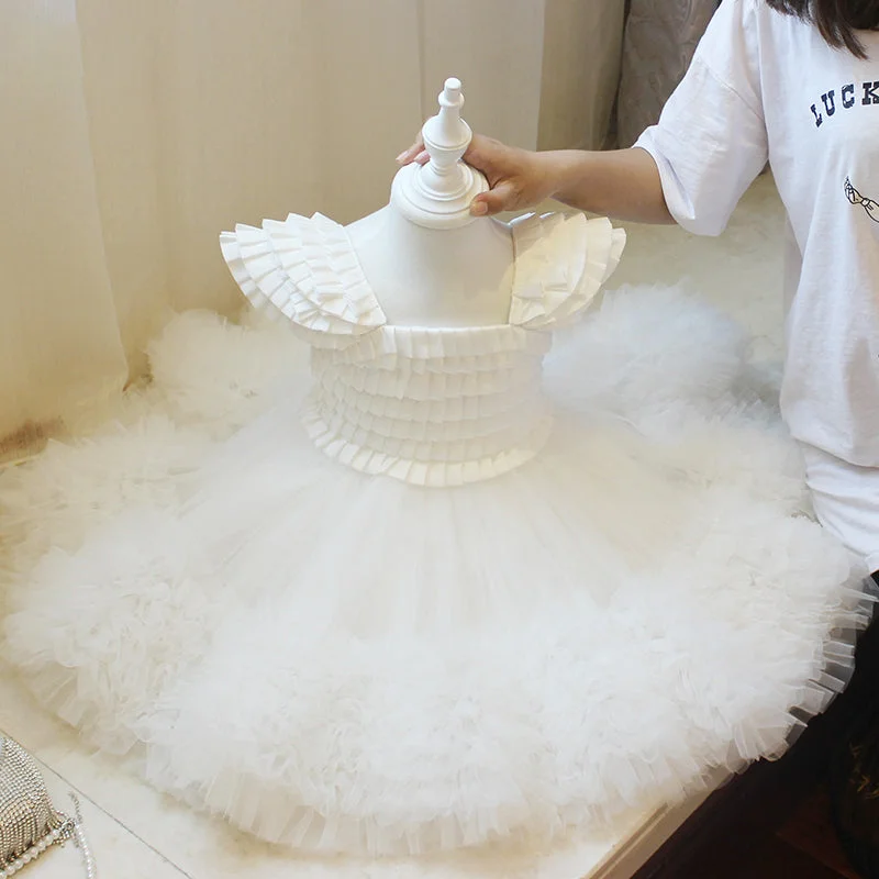 Incredible Offers Baby Girl Dress Toddler Birthday Party Communion White Cake Fluffy Baptism Dress