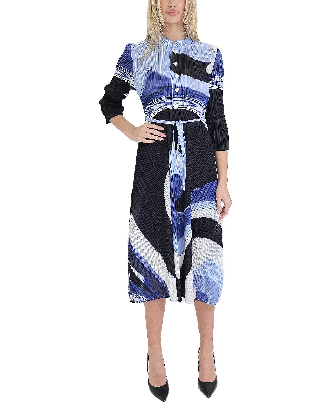 Warehouse Sale Printed Plisse Midi Dress