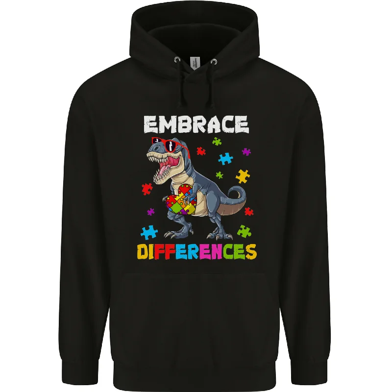 Amazing Deals Autism T-Rex Embrace Differences Autistic Mens 80% Cotton Hoodie