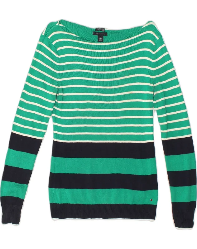 Loyalty Reward TOMMY HILFIGER Womens Boat Neck Jumper Sweater UK 12 Medium Green Striped