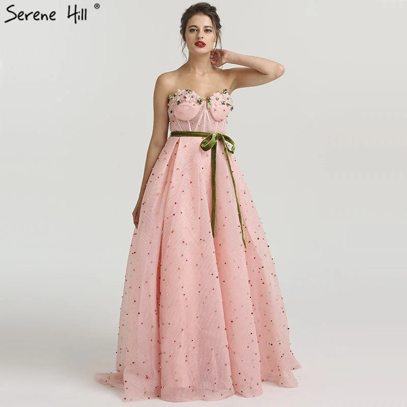 Crazy Deals Sleeveless Illusion Tulle Evening Dresses Colored Flowers Pearls Fashion Beach LA6490 Crazy Deals Sleeveless Illusion Tulle Evening Dresses Colored Flowers Pearls Fashion Beach LA6490
