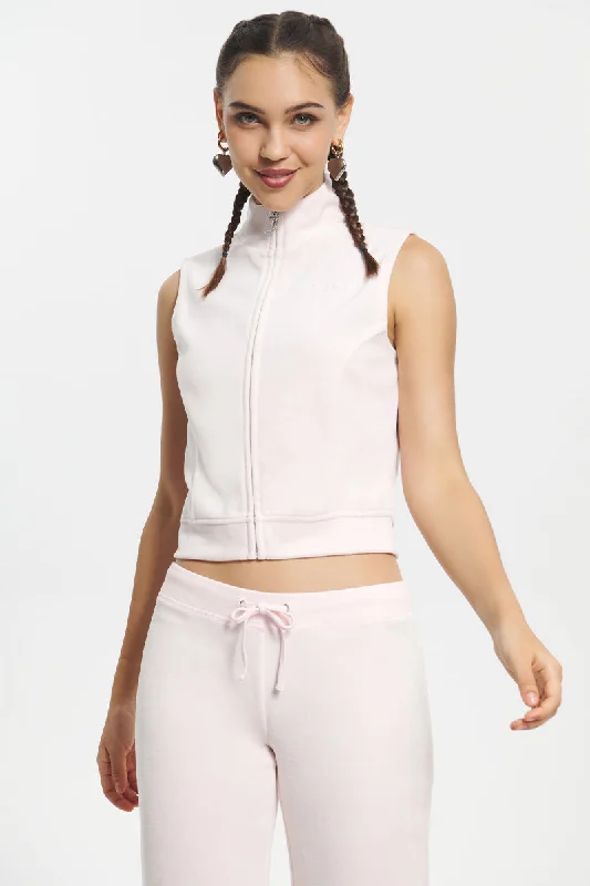 Online Specials Mockneck Cotton Velour Zip-Up Vest