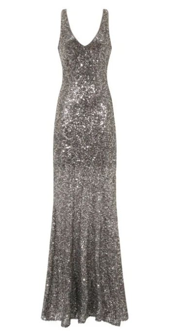 Exclusive Savings V Sequin Silver Gown