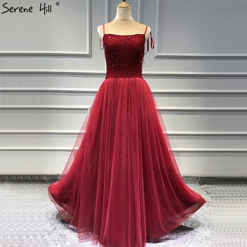 Quick Sale On Sale no return no refundSale Red Strapless Sexy A-Line Evening Dresses Latest Design Sleeveless Sequined Beading Formal Dress Real Photo LA70004