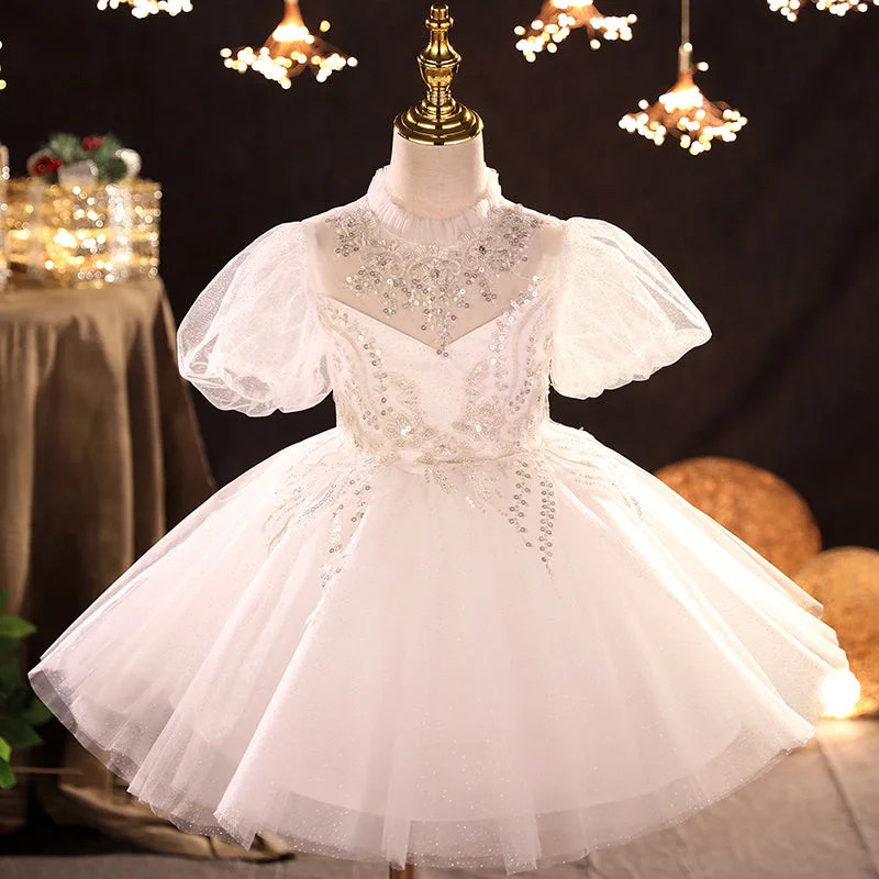 Special Price Flower Girl Dress Children Mesh Fluffy Diamond Embroidery Lace Sequin White Princess Dress Special Price Flower Girl Dress Children Mesh Fluffy Diamond Embroidery Lace Sequin White Princess Dress