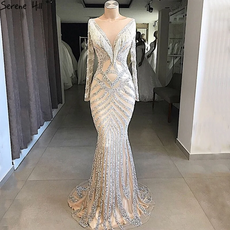 Super Deal On Sale no return no refundSale Nude Slim Mermaid Luxury Evening Dresses Long Sleeves Beading Tassel Fashion LA6594 Super Deal On Sale no return no refundSale Nude Slim Mermaid Luxury Evening Dresses Long Sleeves Beading Tassel Fashion LA6594