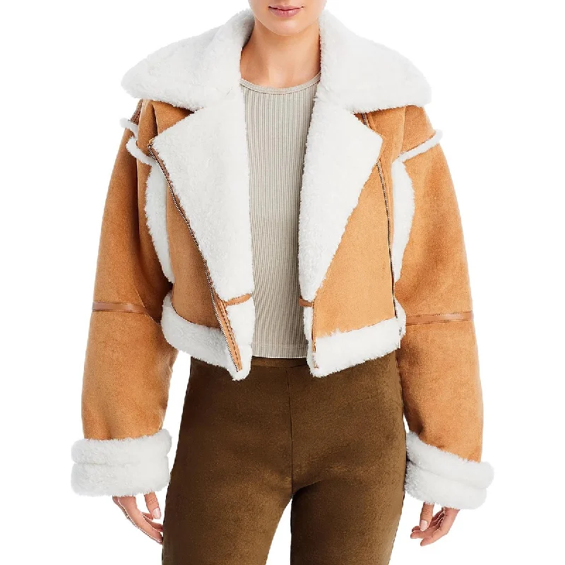 Price Drop Alert Avec Les Filles Womens Faux Fur Trim Crop Motorcycle Jacket