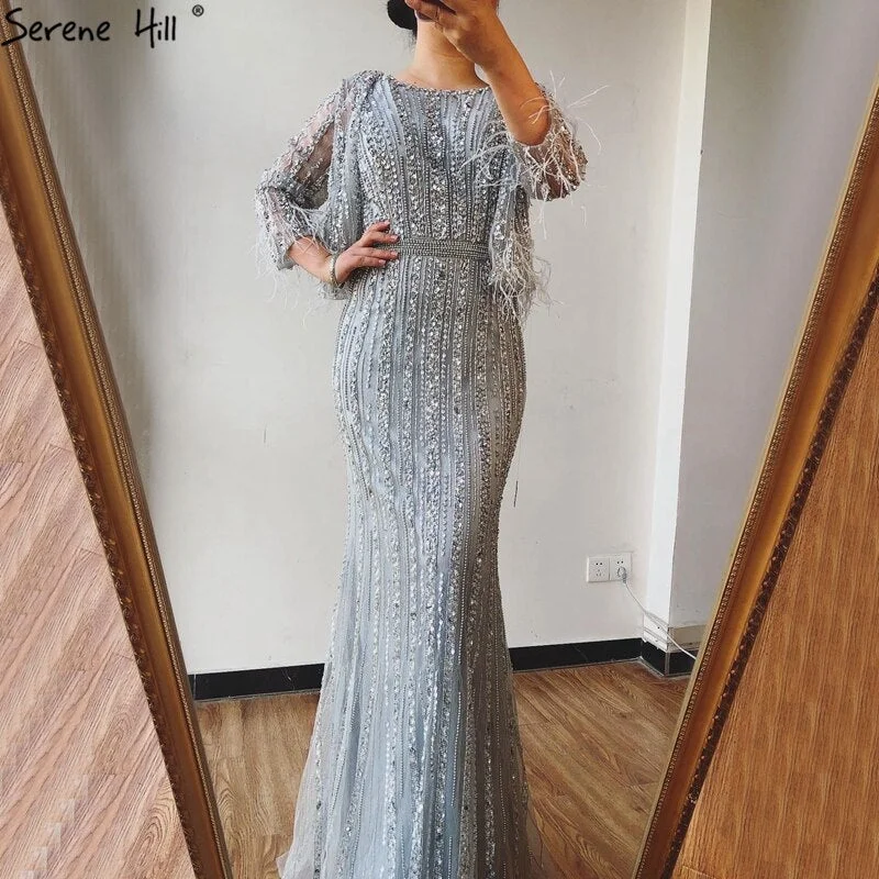 Weekend Flash Sale Grey Mermaid Long Sleeves Dubai Evening Dresses Luxury Diamond Beading O-Neck Formal Dress 2024 Serene Hill LA70503 Weekend Flash Sale Grey Mermaid Long Sleeves Dubai Evening Dresses Luxury Diamond Beading O-Neck Formal Dress 2024 Serene Hill LA70503