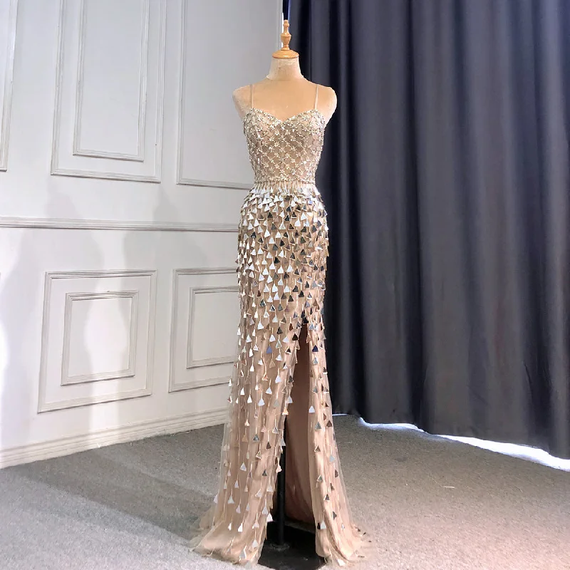 Closeout Serene Hill Silver Nude Spaghetti Strap Luxury Evening Dresses Gowns 2024 Mermaid Sequins Beaded Elegant For Women Party LA71666 Closeout Serene Hill Silver Nude Spaghetti Strap Luxury Evening Dresses Gowns 2024 Mermaid Sequins Beaded Elegant For Women Party LA71666