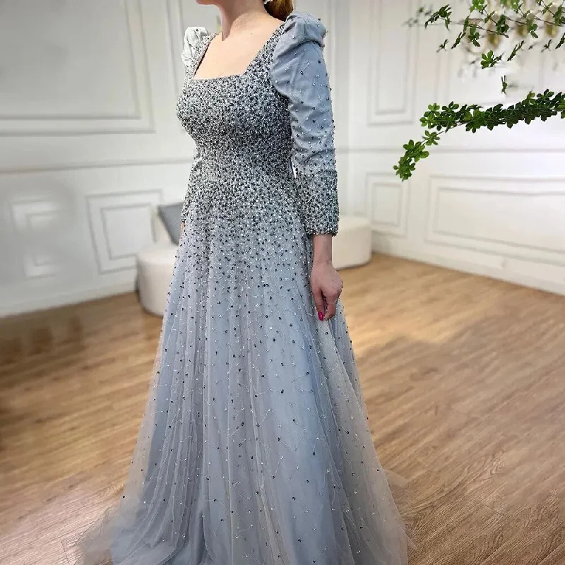 Savings Alert Serene Hill Arabic Grey A Line Elegant Beaded Luxury Evening Dresses Gowns Puffy Shoulder For Women Wedding Party 2024 LA71368 Savings Alert Serene Hill Arabic Grey A Line Elegant Beaded Luxury Evening Dresses Gowns Puffy Shoulder For Women Wedding Party 2024 LA71368