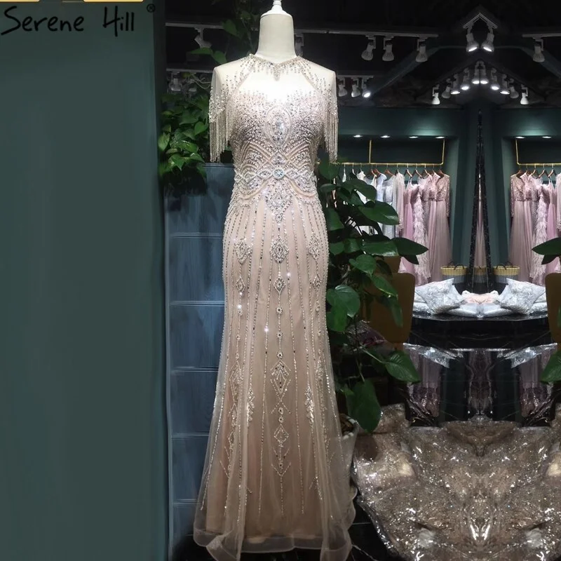 Savings Galore Dubai Nude Mermaid Luxury O-Neck Evening Dresses 2024 Short Sleeves Beading Tassel Formal Dress Serene Hill LA70646 Savings Galore Dubai Nude Mermaid Luxury O-Neck Evening Dresses 2024 Short Sleeves Beading Tassel Formal Dress Serene Hill LA70646