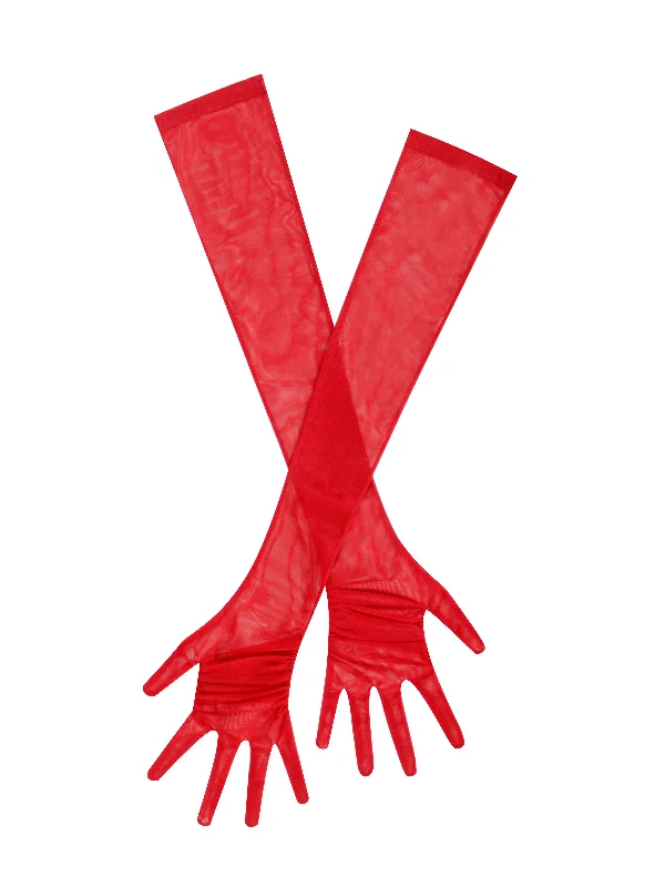New Arrival Qira Burgundy Mesh Opera-length Gloves