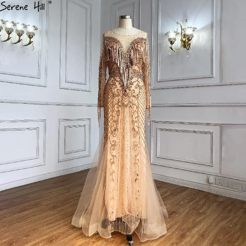 Can't Be Beat Serene Hill Muslim Gold Luxury Evening Dresses Gowns 2024 Beaded Tassels Elegant For Women Party LA60780 Can't Be Beat Serene Hill Muslim Gold Luxury Evening Dresses Gowns 2024 Beaded Tassels Elegant For Women Party LA60780