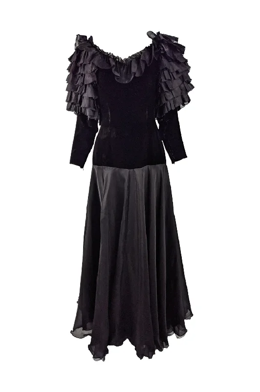 Clearance Event Jean Louis Scherrer Vintage Black Velvet & Silk Organza Dress, 1980s
