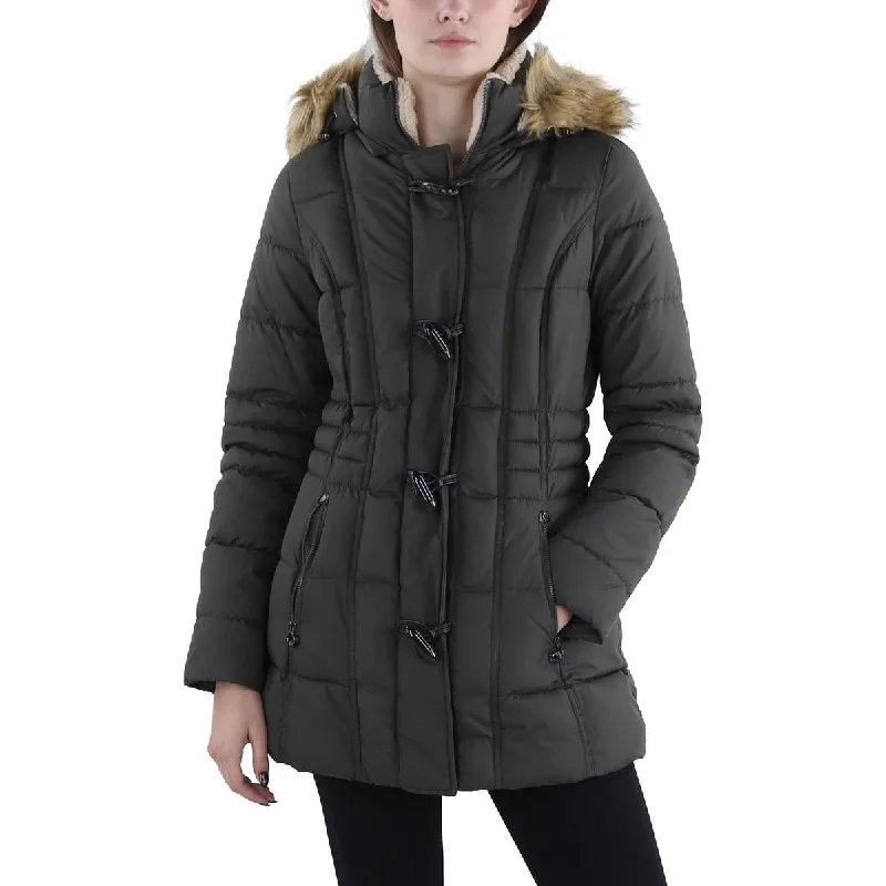 Early Access Laundry by Design Womens Faux Fur Trim Hooded Puffer Jacket