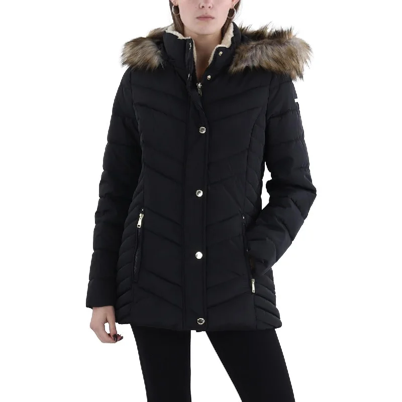 One-DAY Sale Laundry by Shelli Segal Womens Faux Fur Trim Hooded Puffer Jacket