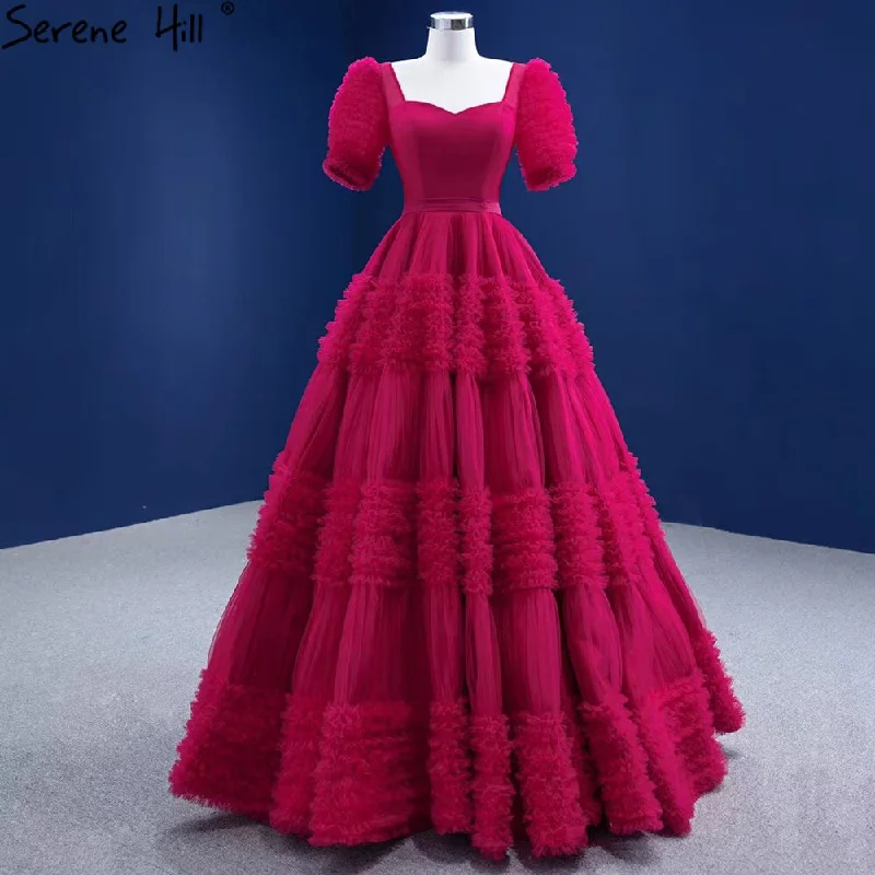 Don't Wait Serene Hill Red Puff Sleeves Wedding Dresses 2024 Ruffles Sexy Lace Up Bride Gowns HM67361 Custom Made