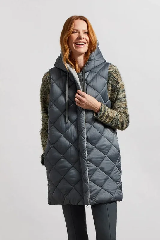 Loyalty Reward Tribal Reversible Long Hooded Puffer Vest