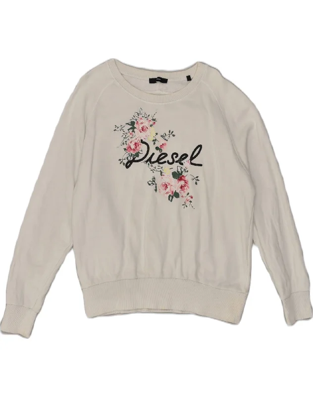 Online Specials DIESEL Womens Graphic Sweatshirt Jumper UK 10 Small Off White Floral