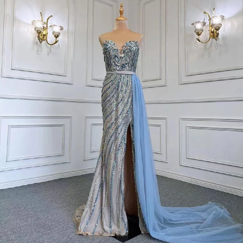Blowout Sale Serene Hill Blue Mermaid Elegant With Skirt Sexy Strapless Evening Dresses Gowns Luxury Beaded 2024 For Women Party LA71743 Blowout Sale Serene Hill Blue Mermaid Elegant With Skirt Sexy Strapless Evening Dresses Gowns Luxury Beaded 2024 For Women Party LA71743