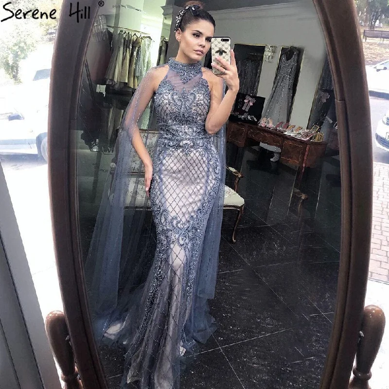 Can't Be Beat Serene Hill Luxury Navy Blue With Train Evening Dresses Gowns 2024 Mermaid Beading Diamond Elegant For Women Party LA70807