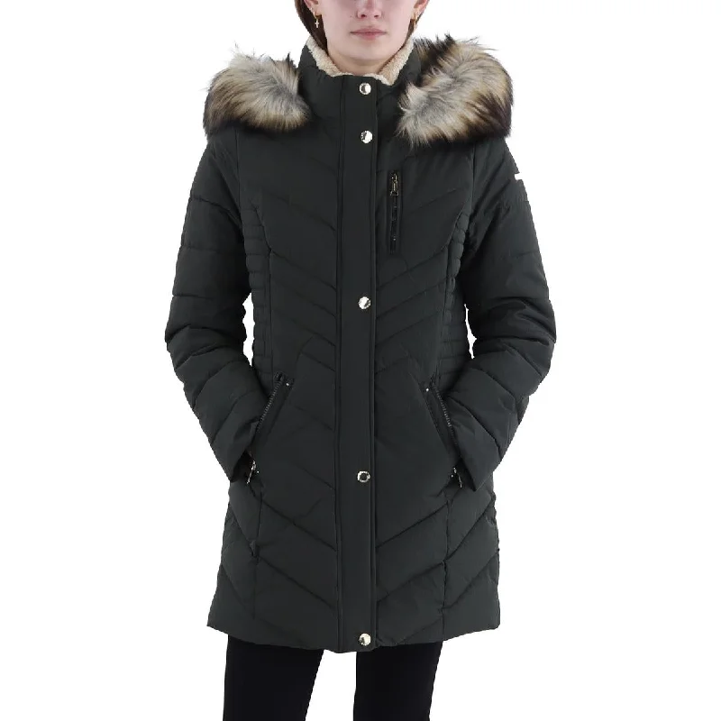 Shop and Save Laundry by Shelli Segal Womens Faux Fur Trim Hooded Puffer Jacket