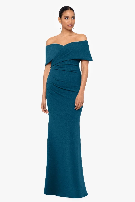 Low Prices "Tanya" Long Off The Shoulder Scuba Crepe Dress