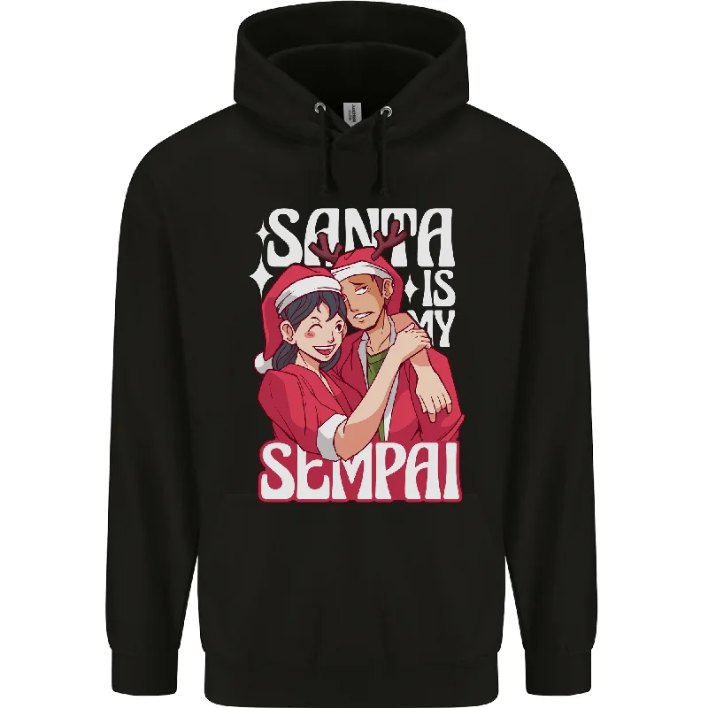 Act Fast Anime Santa is My Sempai Funny Christmas Xmas Mens 80% Cotton Hoodie