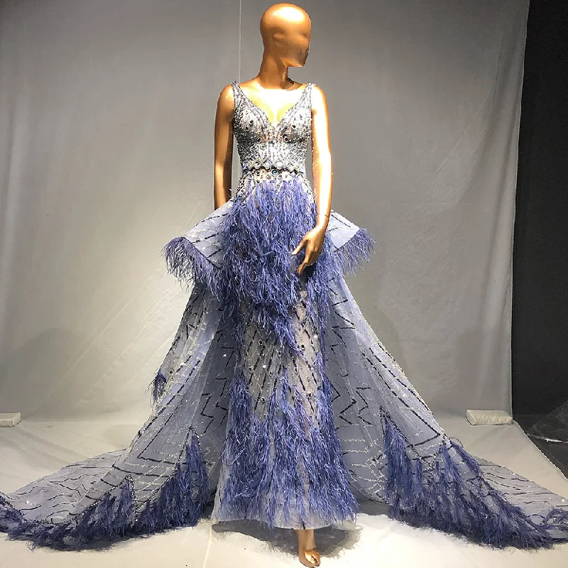 Daily Deals Serene Hill Blue Beaded Feather Evening Dresses Gowns 2024 Mermaid Luxury Elegant Overskirt For Women Wedding Party LA71586 Daily Deals Serene Hill Blue Beaded Feather Evening Dresses Gowns 2024 Mermaid Luxury Elegant Overskirt For Women Wedding Party LA71586