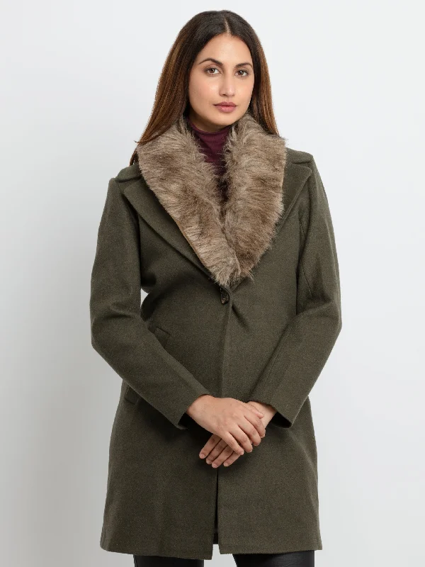Inventory Reduction Womens Knitted Collar Neck Long Overcoat