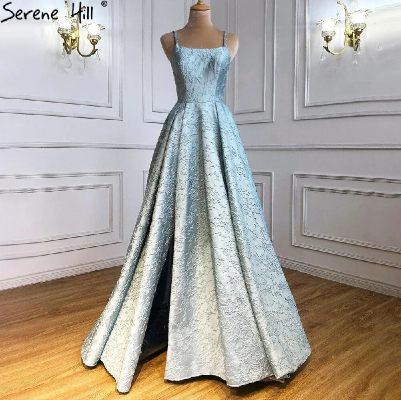 Exclusive Savings Serene Hill Blue Spaghetti Strap Sexy Evening Dresses Gowns 2024 High Split Simple For Women Wedding Party LA71133