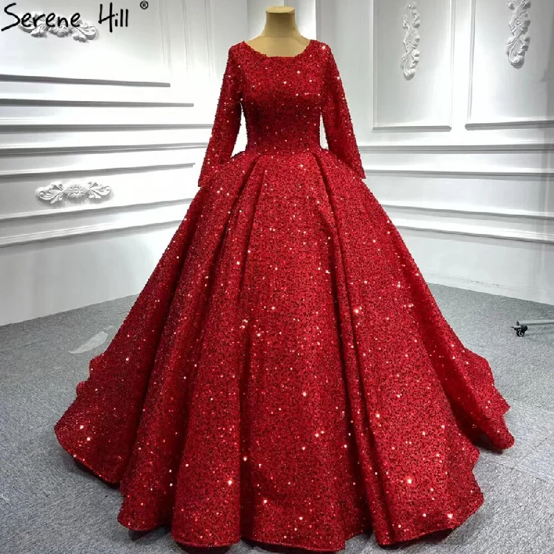 Price Fest Serene Hill Muslim Red Luxury Wedding Dresses 2024 Sparkle Beaded Long Sleeves Bridal Gowns HA2513 Custom Made Price Fest Serene Hill Muslim Red Luxury Wedding Dresses 2024 Sparkle Beaded Long Sleeves Bridal Gowns HA2513 Custom Made