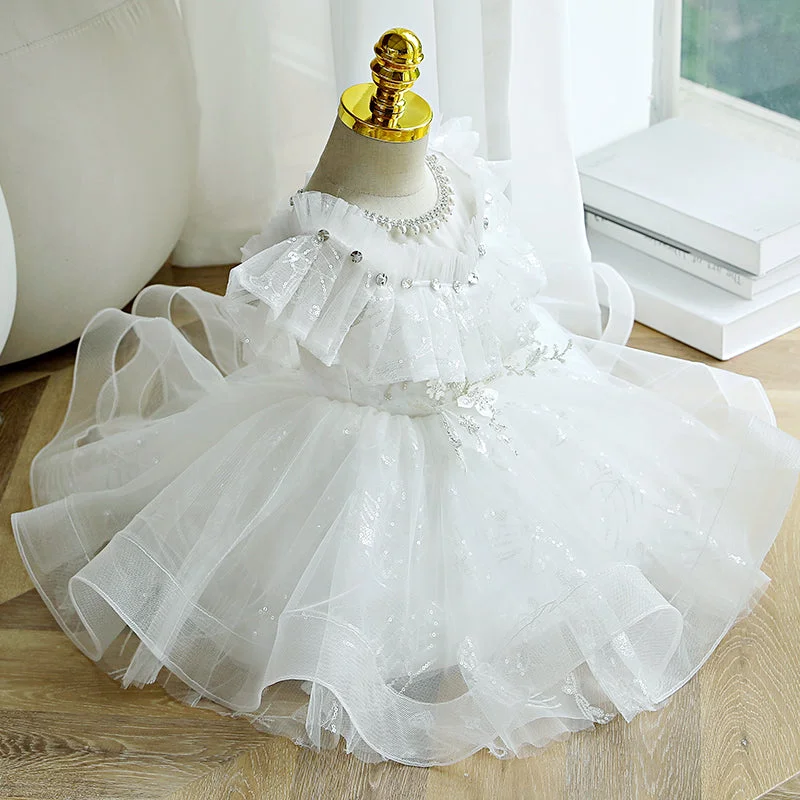 Online Exclusive Baby Girl Dress Toddler Flower Baptism White Bead Collar Puffer Christening Princess Dress Online Exclusive Baby Girl Dress Toddler Flower Baptism White Bead Collar Puffer Christening Princess Dress