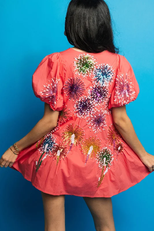 Price Blitz Pink Firework Back Poof Sleeve Dress