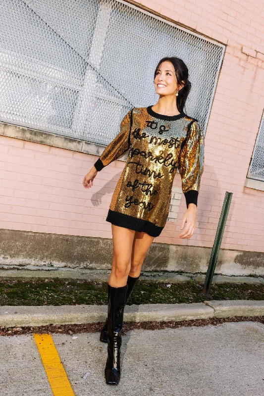 Price Drop Gold & Black Sequin Sparkly Time Sweater Dress