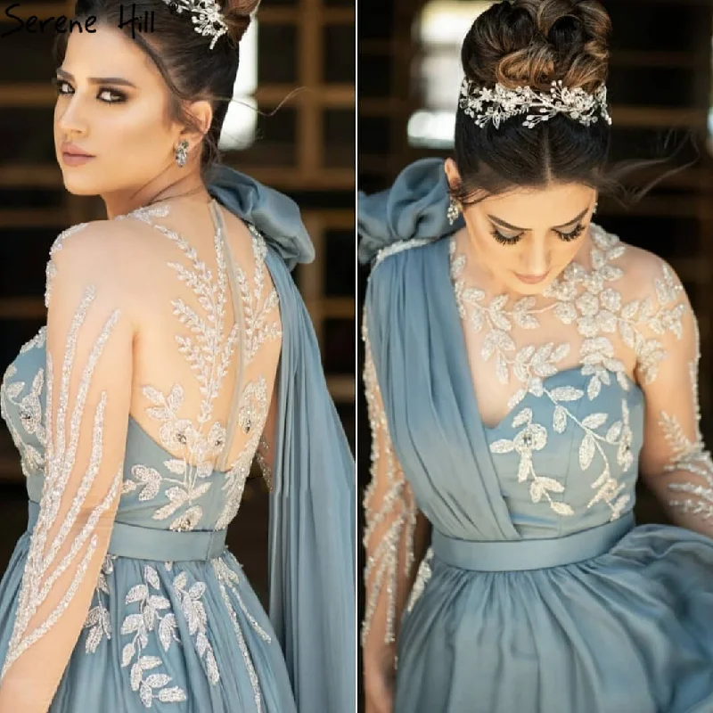 Savings Galore Serene Hill Blue Cape Sleeve Sexy Evening Dresses Gowns 2024 Beaded A-Line For Woman Wedding Party LA70308